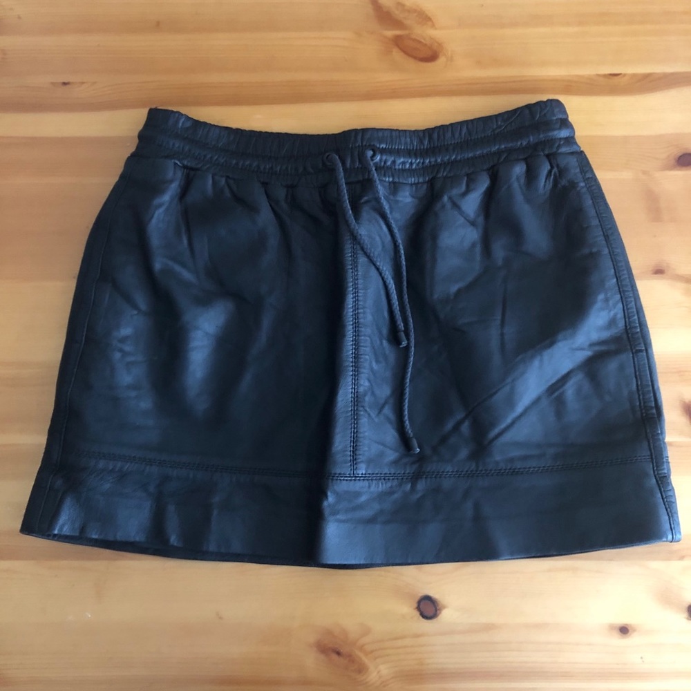 Mango Leather Mini Skirt Drawstring Waist Black XS